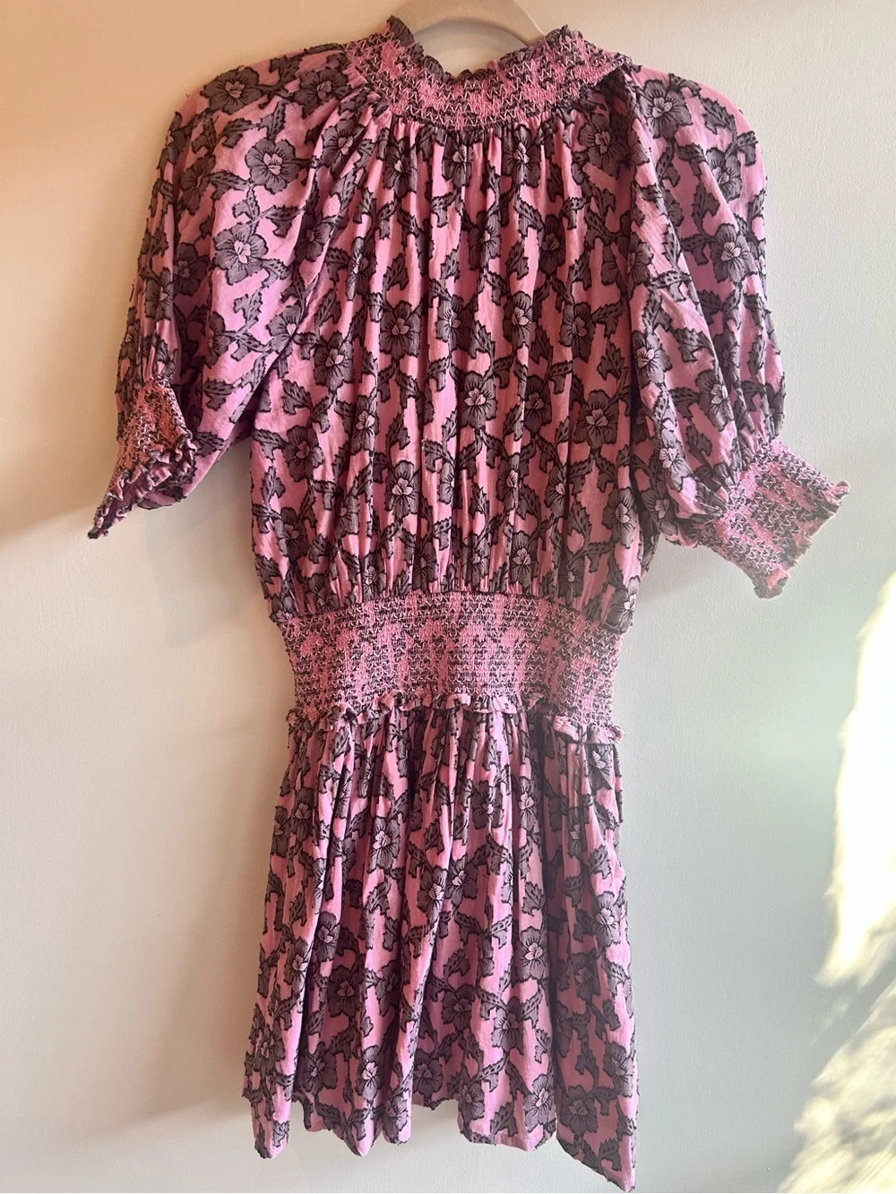 Anthropologie Roller Rabbit Smocked Waist Pink Floral Mini Dress